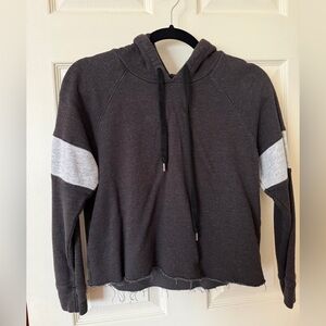 Sundry Cropped Raw Hem Gray Arm Stripe Hoodie